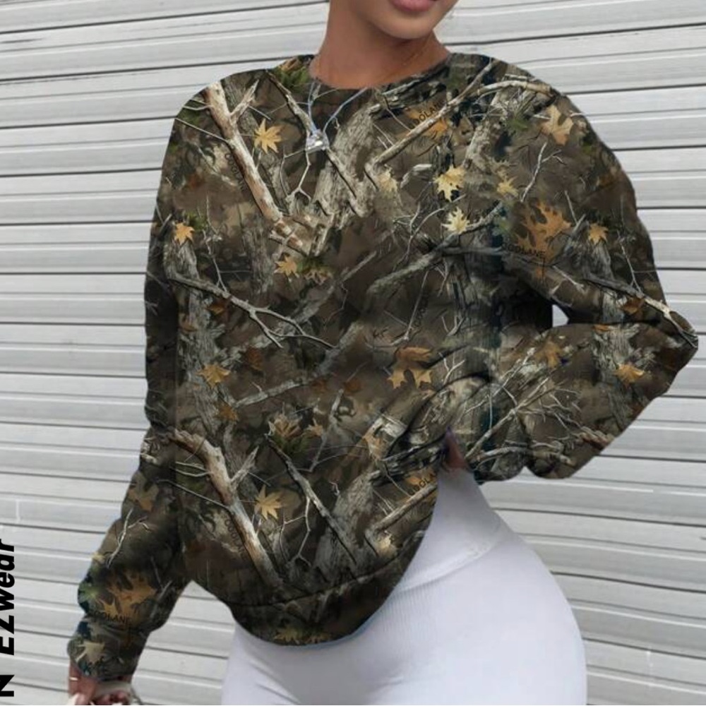SHEIN Forest Camouflage Print Sweatshirt